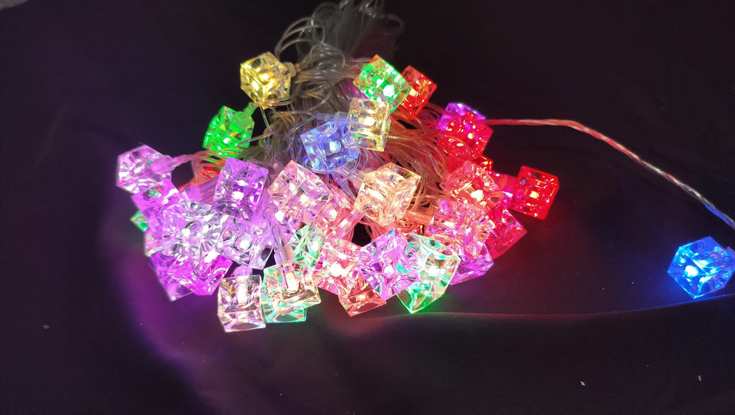✨ Product Name: Crystal Cube Multicolor LED String Lights – Festive Sparkle for Diwali