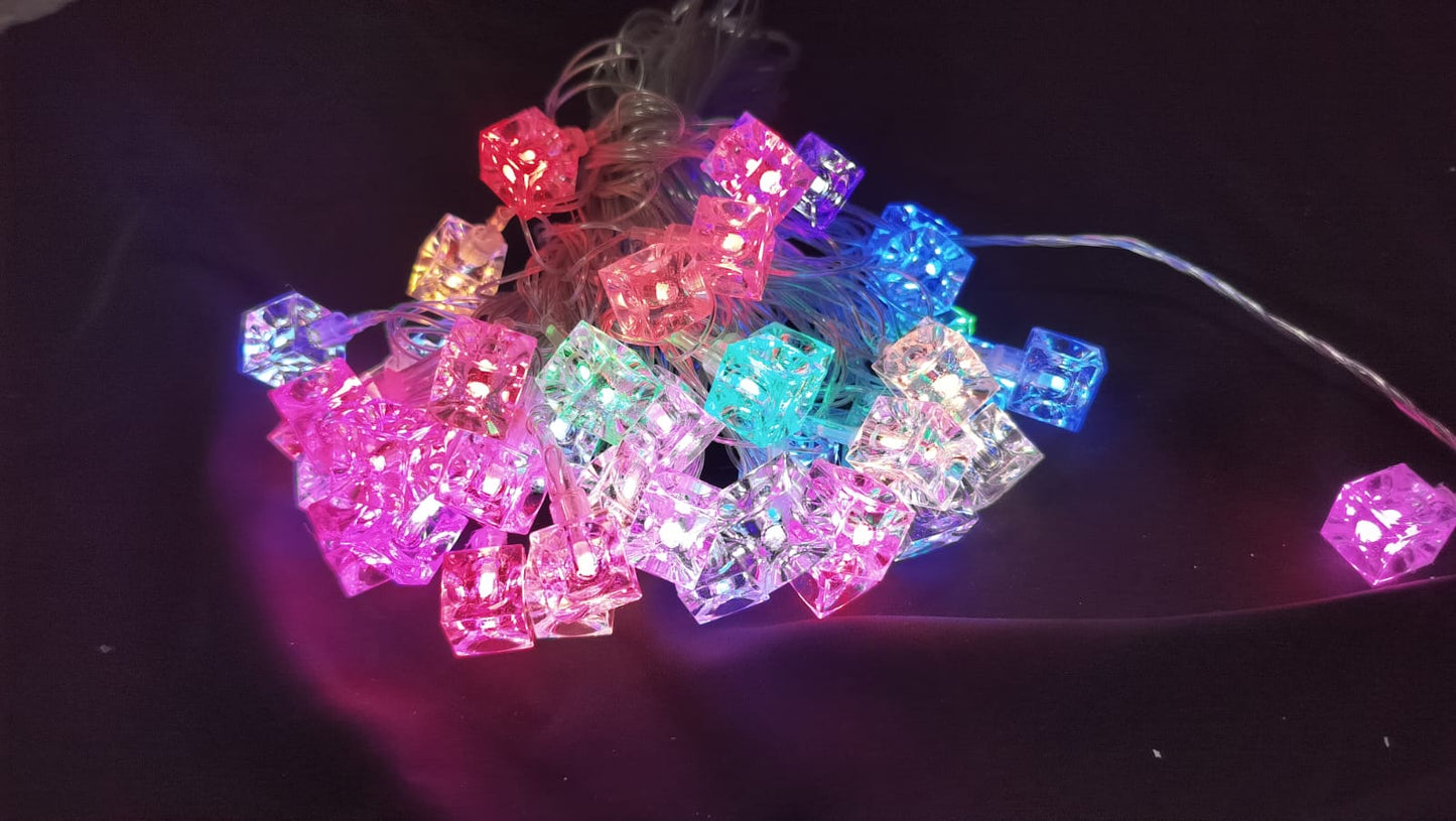 ✨ Product Name: Crystal Cube Multicolor LED String Lights – Festive Sparkle for Diwali